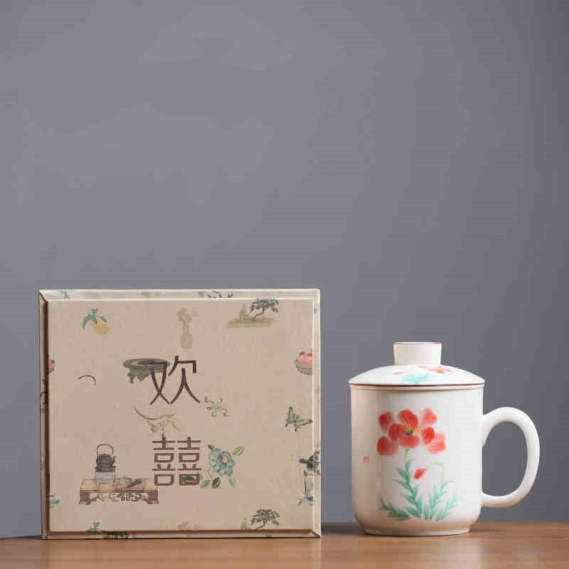 Hand Painted Fusang Mug with Lid - Unique Artisan Ceramic Household Drinkware