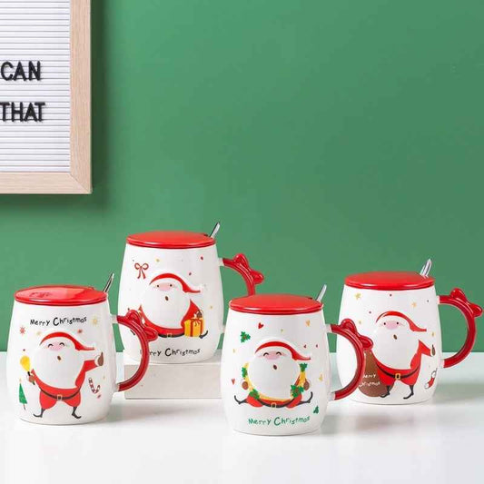 Christmas Ceramic Mug With Lid Spoon