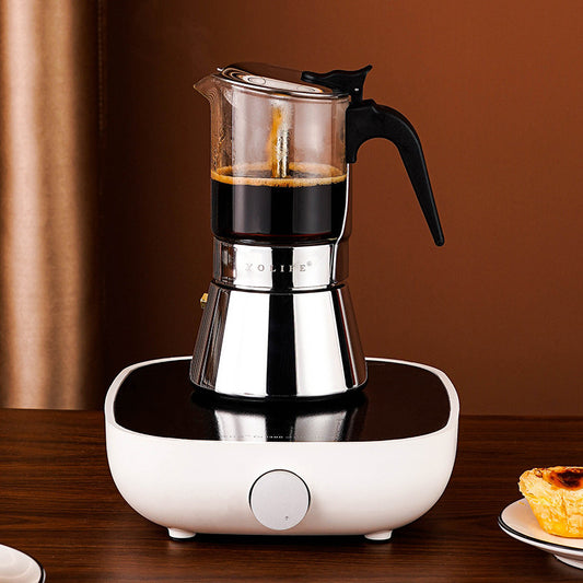 Stovetop Espresso Maker - Steel Glass Coffee Mocha Pot
