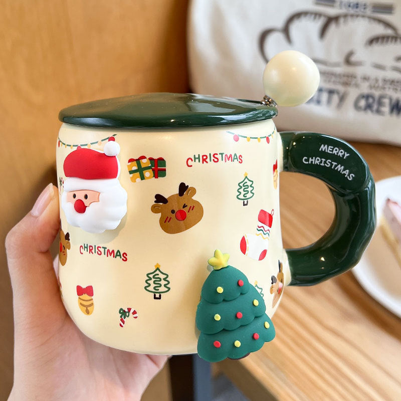 Good-looking Ceramic With Cover Spoon Hand Gift Couple Coffee Cup