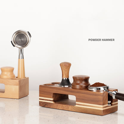Natural Walnut Coffee Tamping Station and Portafilter Holder for Baristas