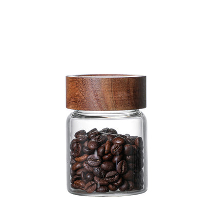 Acacia Wood Storage Tank with Glass Lid and Threaded Seal for Kitchen Organization