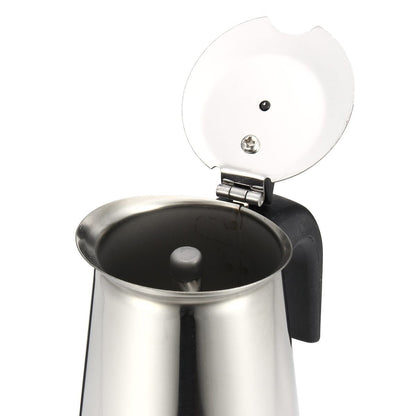 Stainless Steel Moka Pot Coffee Maker with Compact Electric Stove for Perfect Brews