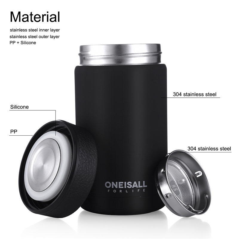 ONE IS ALL Men's 400ml Insulated Stainless Steel Mug - Vacuum Flask for Coffee, Wine & Water
