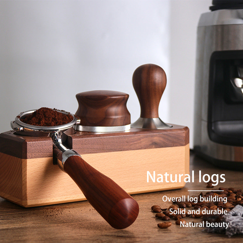 Coffee Machine Handle Bracket for Italian Press - Solid Wood Coffee Powder Base with Cloth Pad