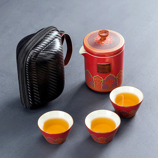 Ceramic Portable Travel Tea Set Gift Box