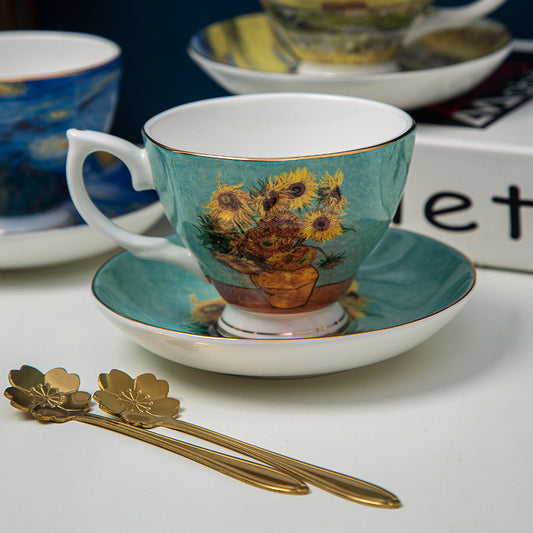 Van Gogh Coffee Cup Gift Box – Elegant Bone China Mug for Home Use