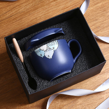 Ceramic Cup Gift Set with Lid, Large Capacity and Spoon Set in Gift Box
