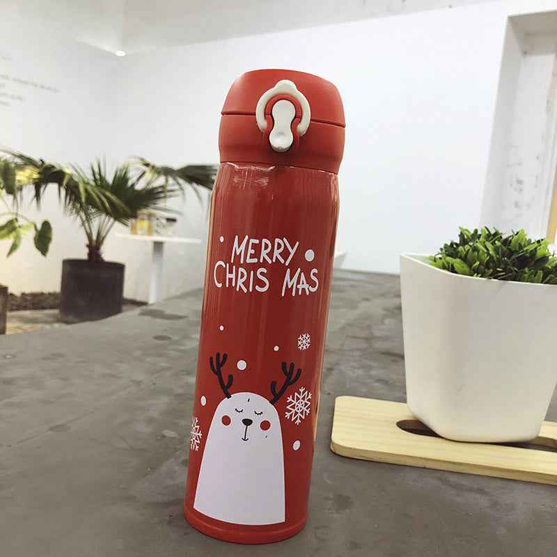 Stainless Steel Christmas Mug Cartoon Snowman Bouncing Cover Water Cup