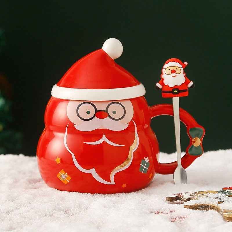 Christmas Ceramic Covered Spoon Large Capacity Mug Set