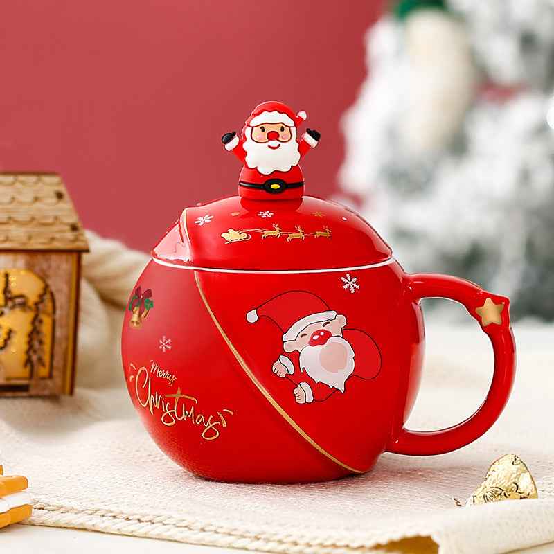 Christmas Mug Ceramic Cartoon With Lid Spoon Mug Large Capacity