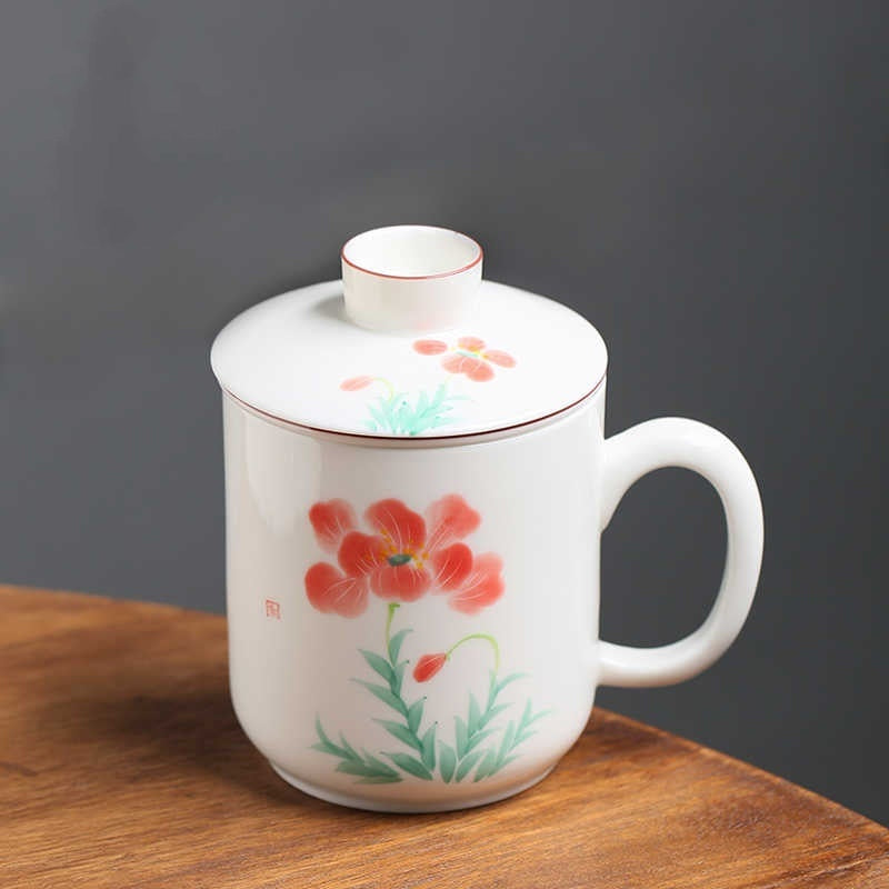 Hand Painted Fusang Mug with Lid - Unique Artisan Ceramic Household Drinkware