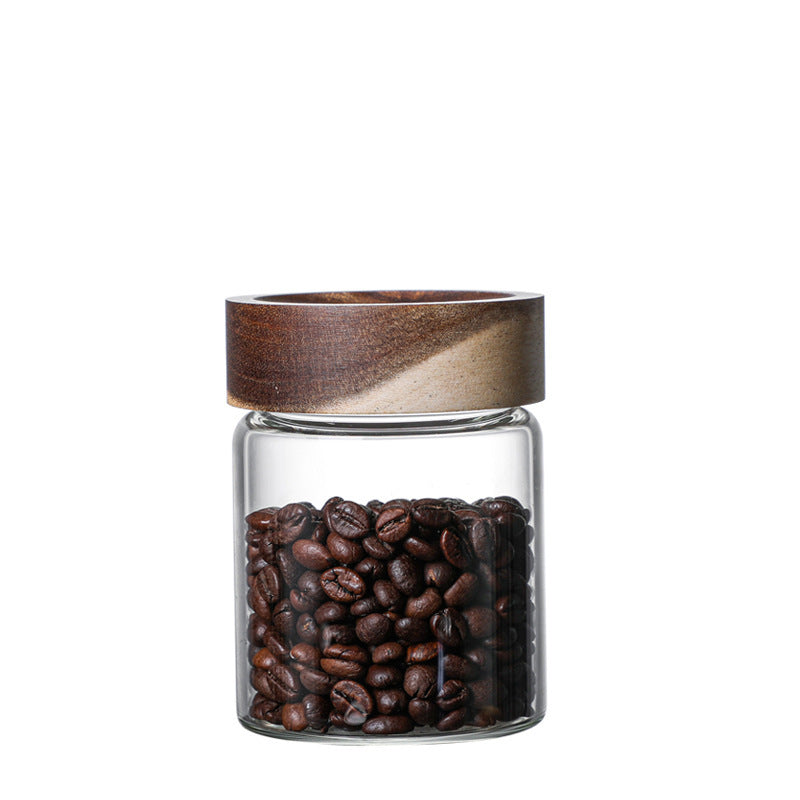Acacia Wood Storage Tank with Glass Lid and Threaded Seal for Kitchen Organization
