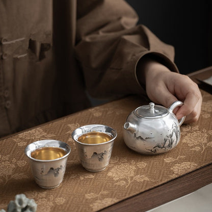 Silver Gilded Chinese Tea Set Gift Box