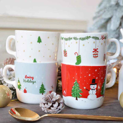 Modern House Santa Snowman Ceramic Painted Water Cup Mug