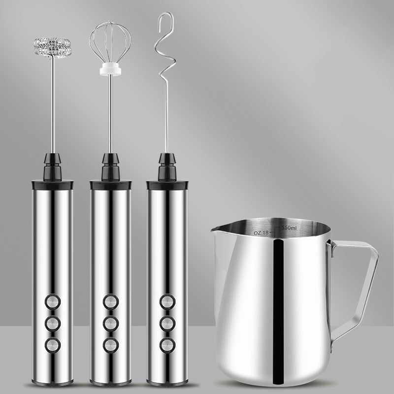 Rechargeable Milk Frother - Three-Head Handheld Electric Beater Mixer