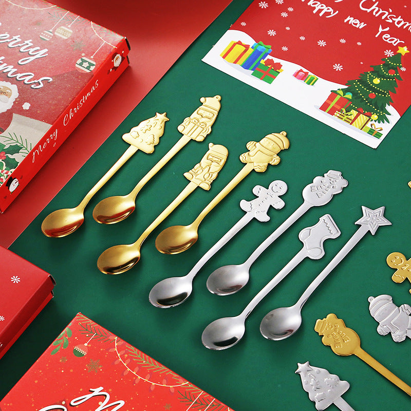Stainless Steel Tableware Cartoon Gingerbread Man Coffee Spoon Christmas Spoon Gift Box