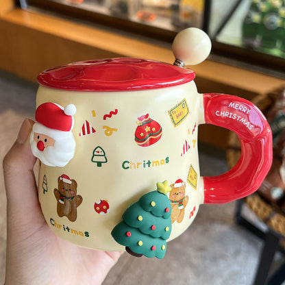 Good-looking Ceramic With Cover Spoon Hand Gift Couple Coffee Cup