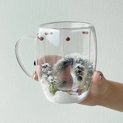 Christmas Snow Pine Branches Heat Resistant Cup Transparent Cup Coffee Cup
