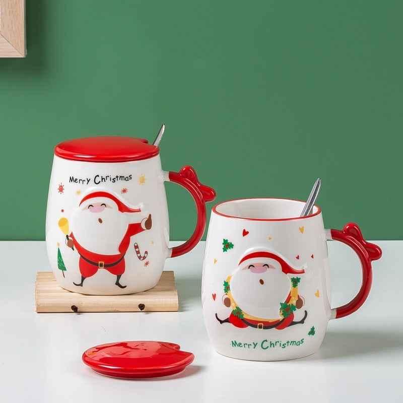 Christmas Ceramic Mug With Lid Spoon