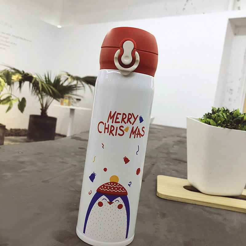 Stainless Steel Christmas Mug Cartoon Snowman Bouncing Cover Water Cup