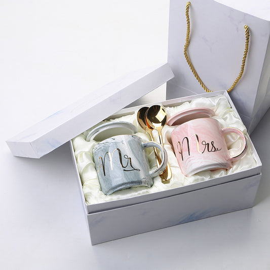 European Marbled Gold Rim Mug Set - Elegant Gift Box Coffee Cups for Special Occasions