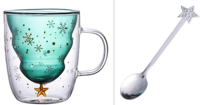 High Borosilicate Christmas Tree Double Glass Water Cup
