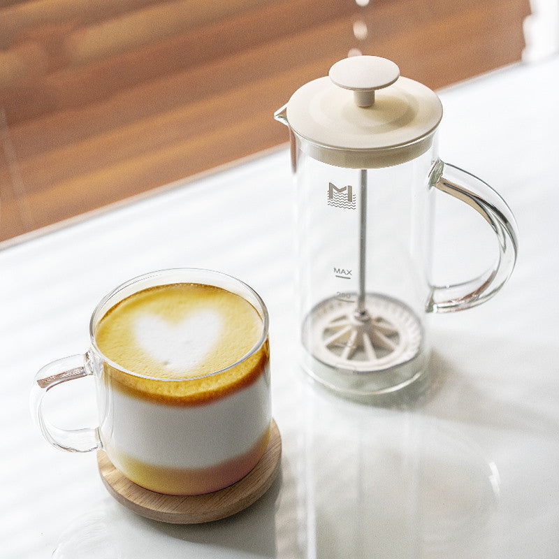 Handmade Milk Foam Machine with High Borosilicate Glass and 304 Stainless Steel Strainer