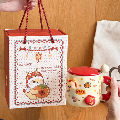 Good-looking Ceramic With Cover Spoon Hand Gift Couple Coffee Cup