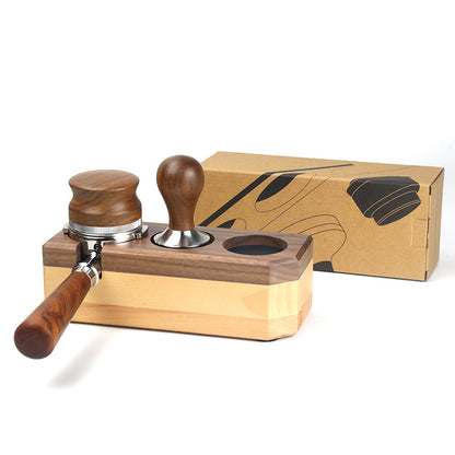 Coffee Machine Handle Bracket for Italian Press - Solid Wood Coffee Powder Base with Cloth Pad