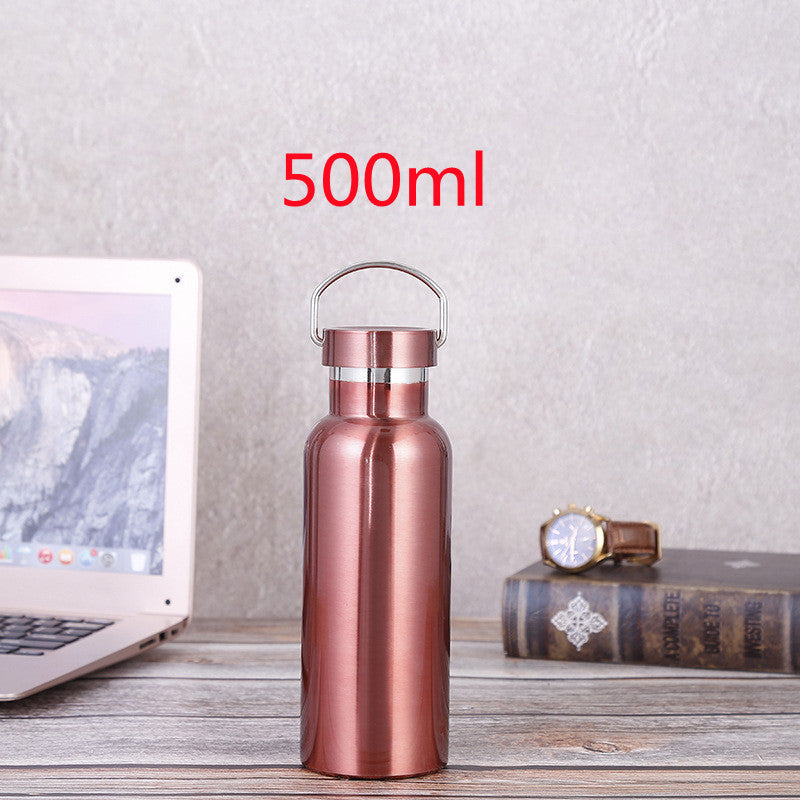 Large-capacity Sports Bottle with 304 Rose Gold Stainless Steel Vacuum Flask and All-Steel Lid