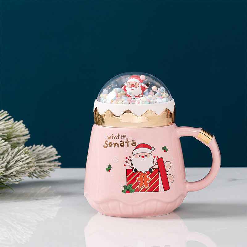Fashion Creative Ceramic Santa Claus Gift Cup With Lid Spoon