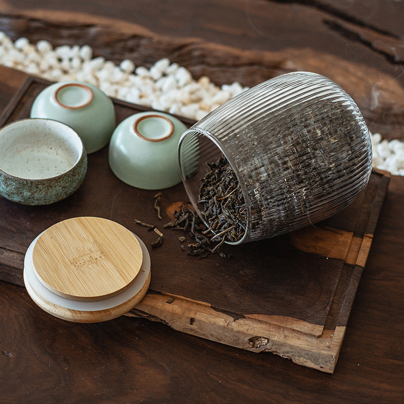 Vertical Bamboo Glass Storage Jar with Airtight Seal for Effortless Organization