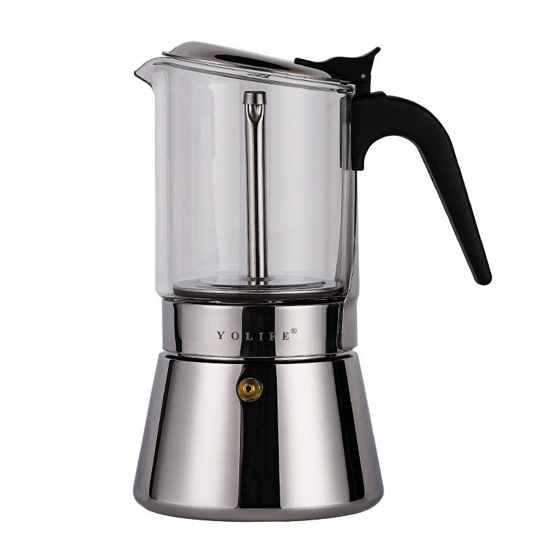 Stovetop Espresso Maker - Steel Glass Coffee Mocha Pot