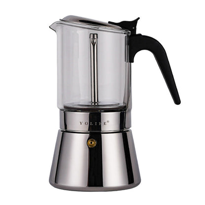 Stovetop Espresso Maker - Steel Glass Coffee Mocha Pot