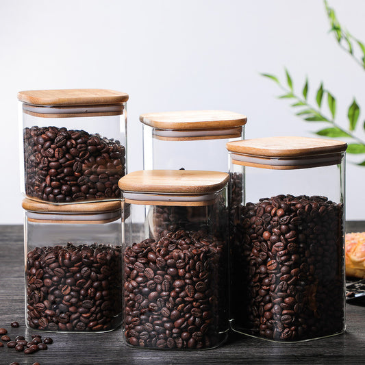 Square Glass Storage Jar - Airtight Transparent Glass Jar for Kitchen Organization