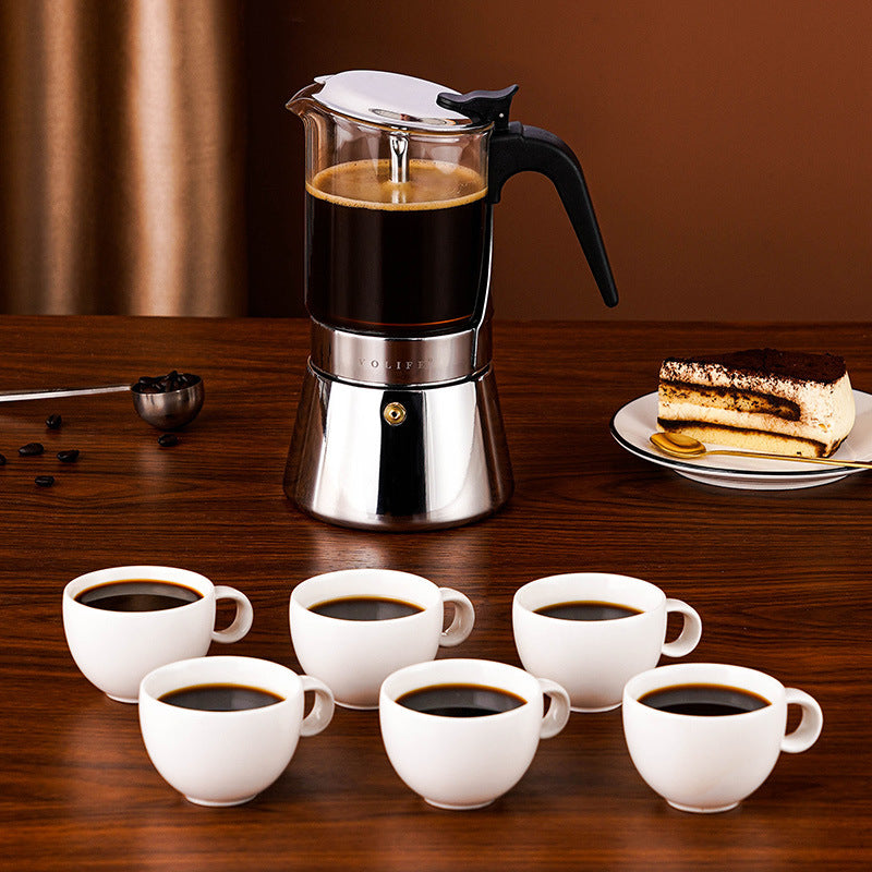 Stovetop Espresso Maker - Steel Glass Coffee Mocha Pot