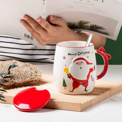 Christmas Ceramic Mug With Lid Spoon