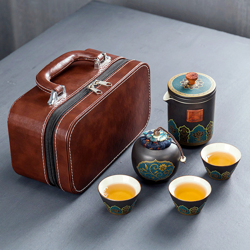 Ceramic Portable Travel Tea Set Gift Box