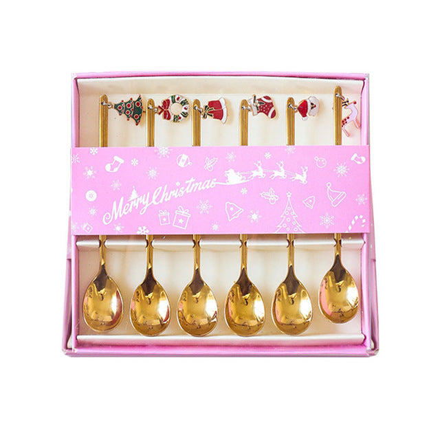 Stainless Christmas Spoon Xmas Party Table Ornaments Coffee Stirrer Spoon Christmas Decorations for Home Gift