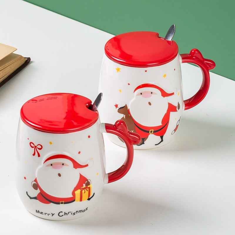 Christmas Ceramic Mug With Lid Spoon