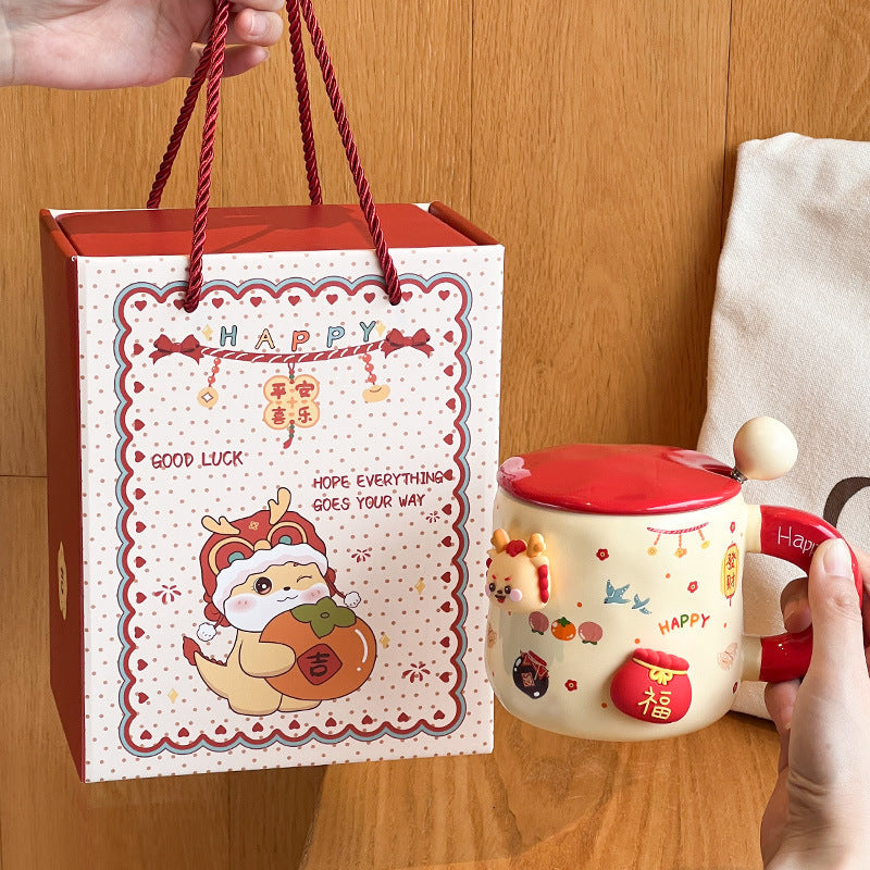 Good-looking Ceramic With Cover Spoon Hand Gift Couple Coffee Cup