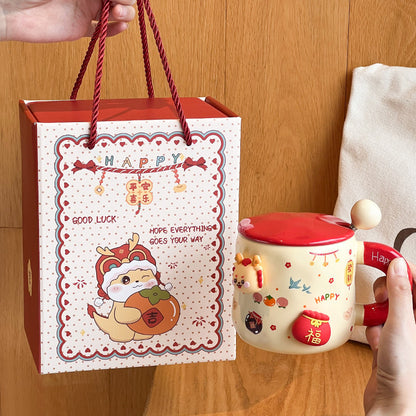 Good-looking Ceramic With Cover Spoon Hand Gift Couple Coffee Cup