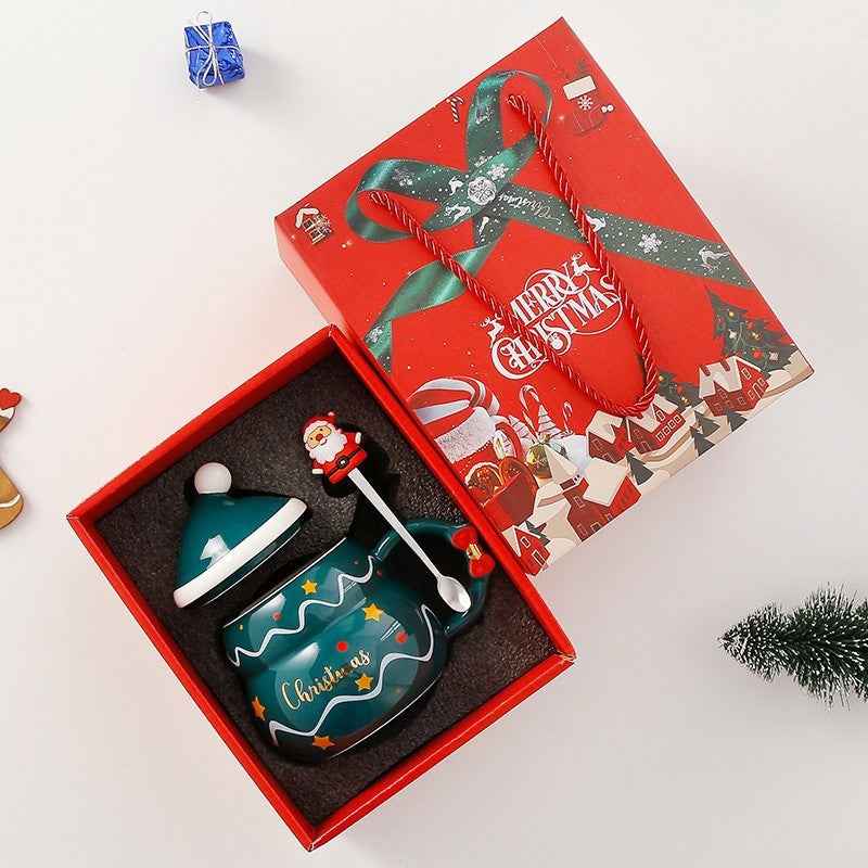 Christmas Ceramic Covered Spoon Large Capacity Mug Set