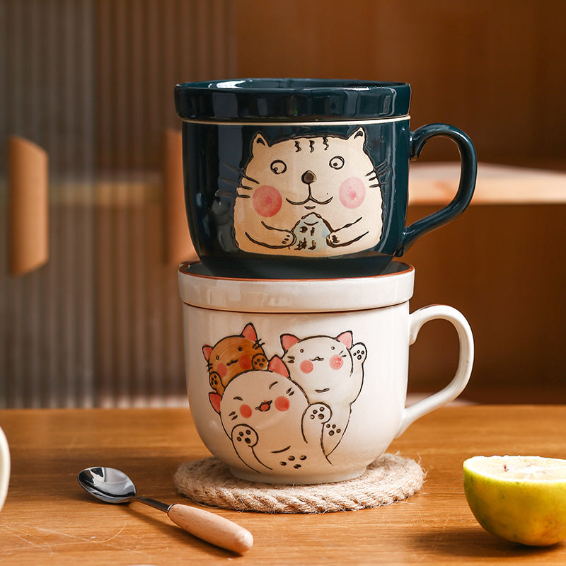 Ceramic Cup Gift Set with Lid, Large Capacity and Spoon Set in Gift Box