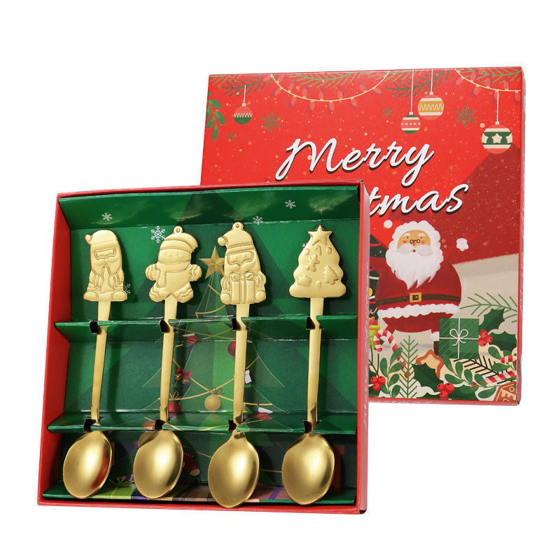 Stainless Steel Tableware Cartoon Gingerbread Man Coffee Spoon Christmas Spoon Gift Box