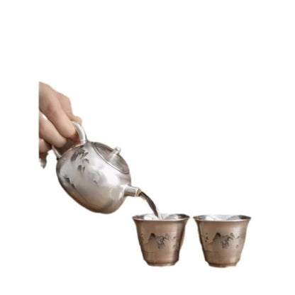 Silver Gilded Chinese Tea Set Gift Box