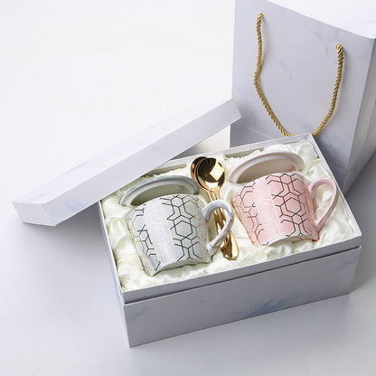 European Marbled Gold Rim Mug Set - Elegant Gift Box Coffee Cups for Special Occasions
