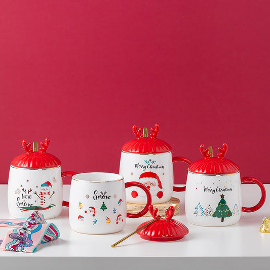 Christmas Mug With Lid Spoon Snowman Ceramic Mug