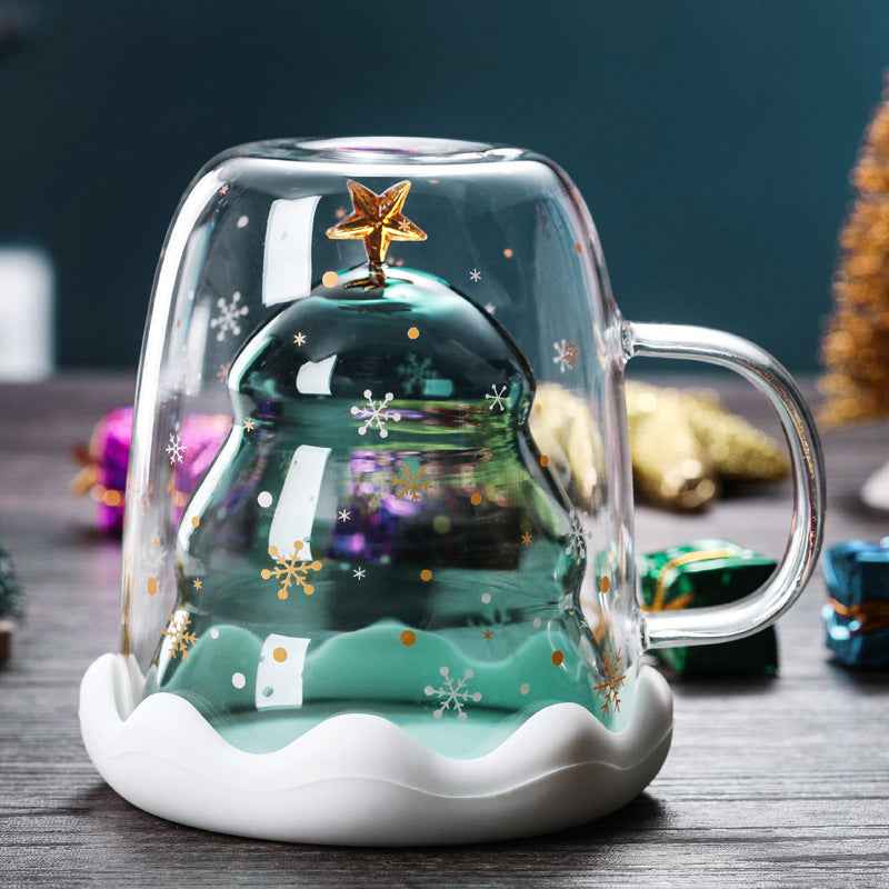High Borosilicate Christmas Tree Double Glass Water Cup